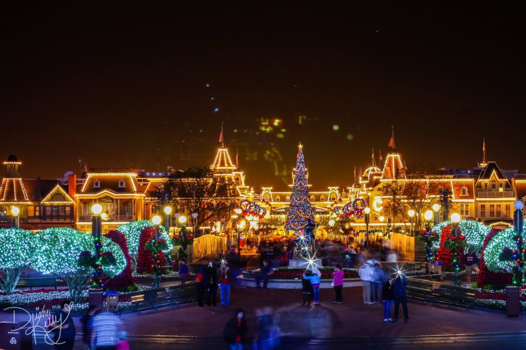 christmas lights glowing brightly at the magic kingdom