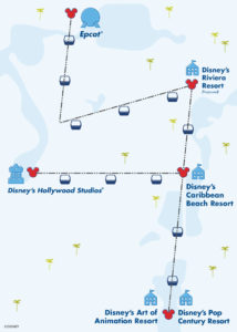 map of the new disney skyliiner gondola trasporation between resorts