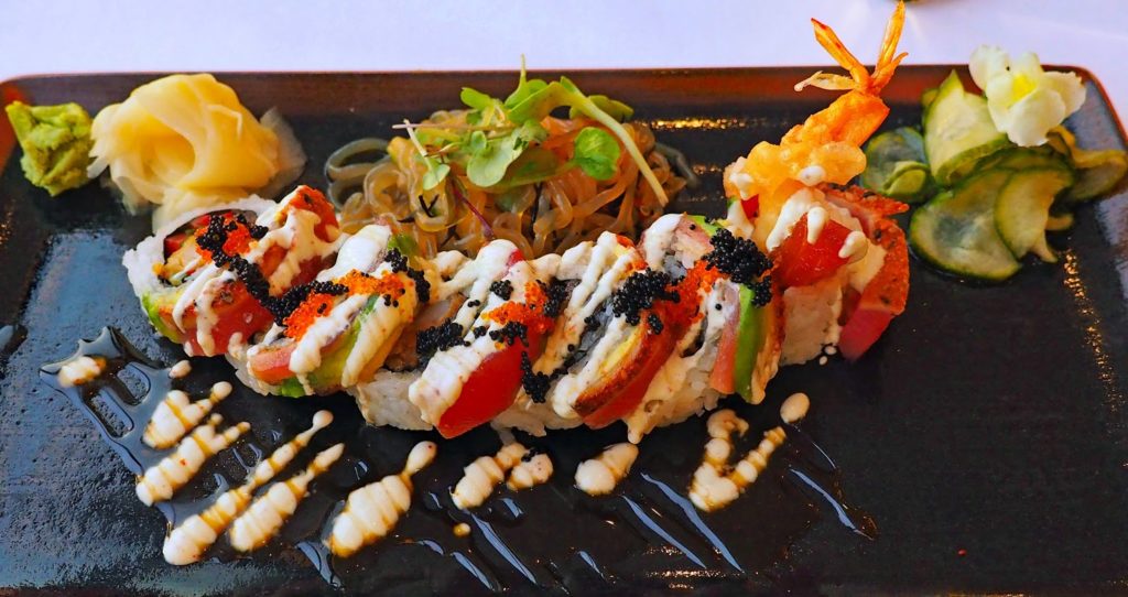 A brightly colored sushi roll at California Grill in Disney World