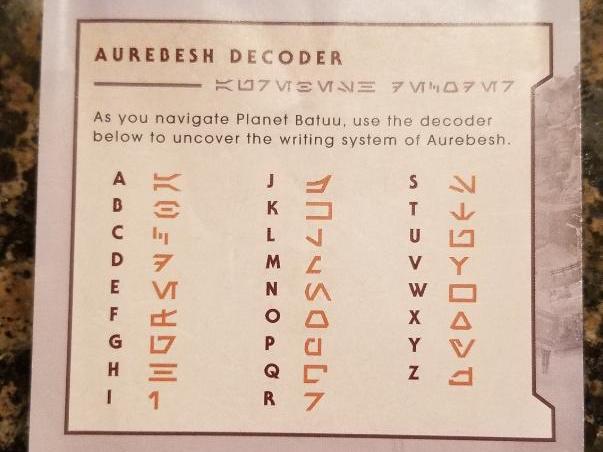 a decoder sheet found at star wars galaxy's edge