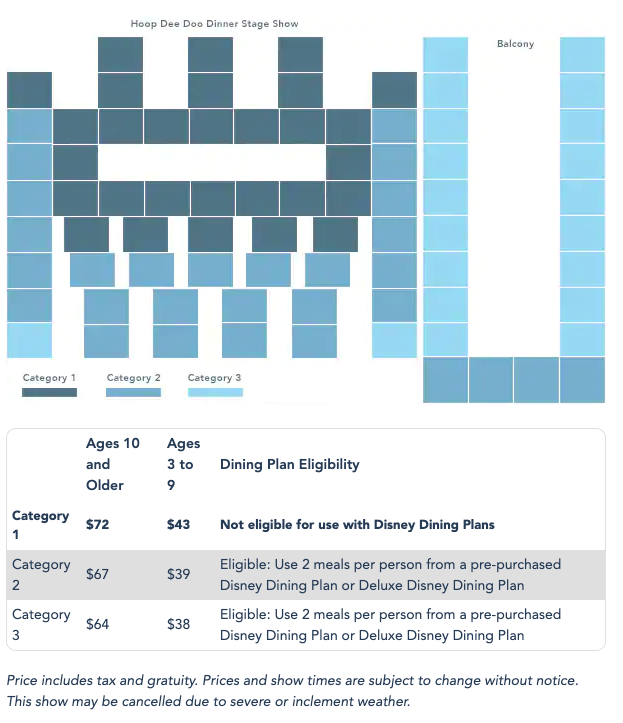 seating chart for hoop de doo at disney