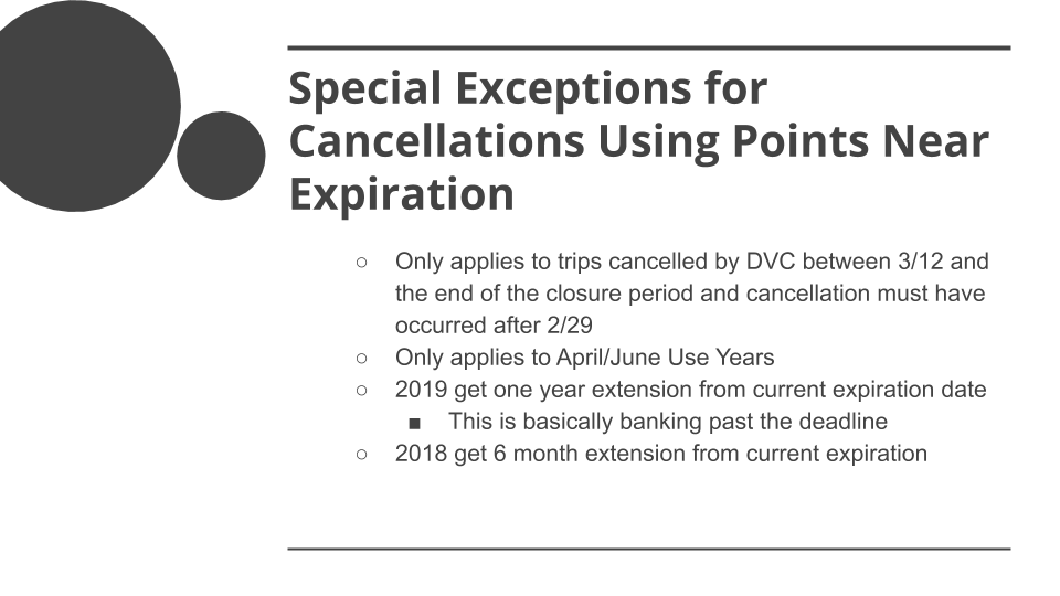 COVID-19 Special DVC Member Rules - Special Exceptions Cancellations Using Points Expiration