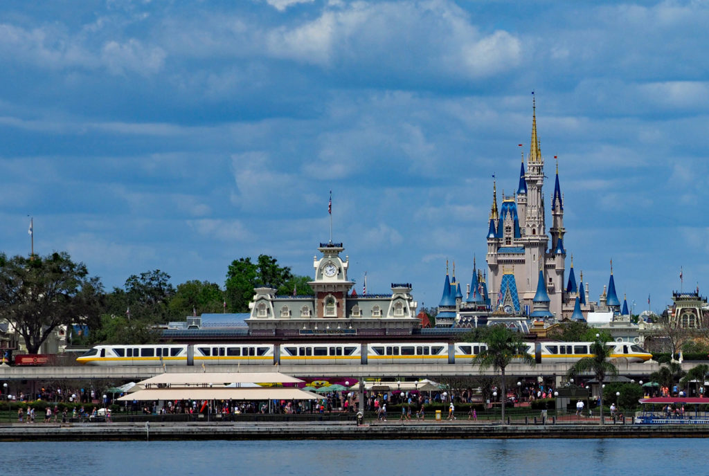 Disney Monorail passing in front of Magic Kindom