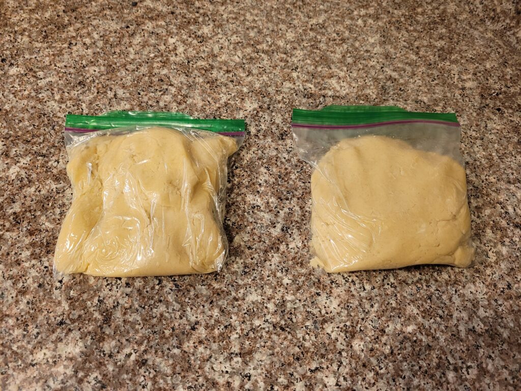 Split dough in half
