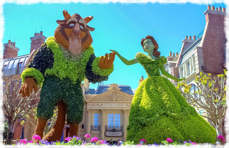 Beauty and the Beast topiary at the 2018 International Flower and Garden Festival