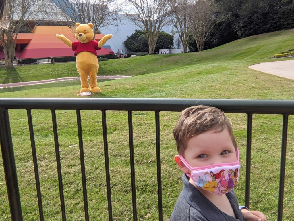 Meeting Winnie the Pooh near "The Land" at EPCOT