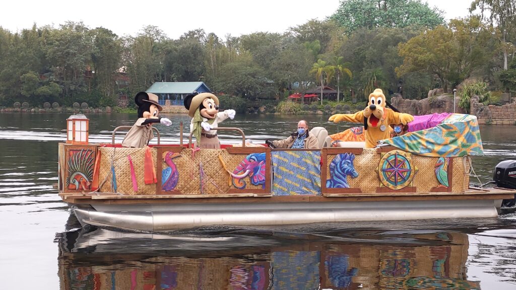 Mickey, Minnie, and Pluto on Boat at Animal Kingdom