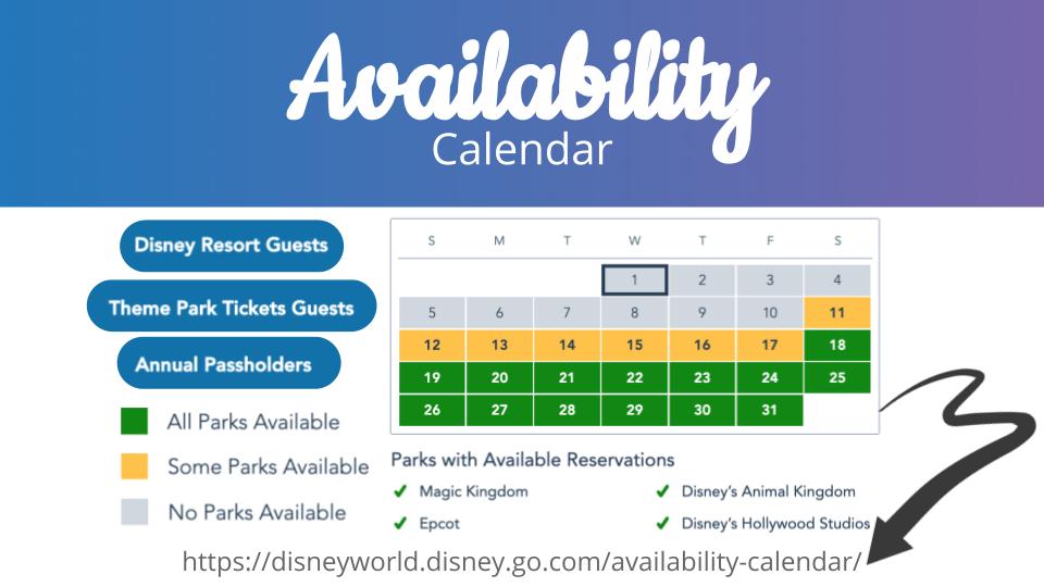 Calendario de disponibilidad Reserva del Parque Disney