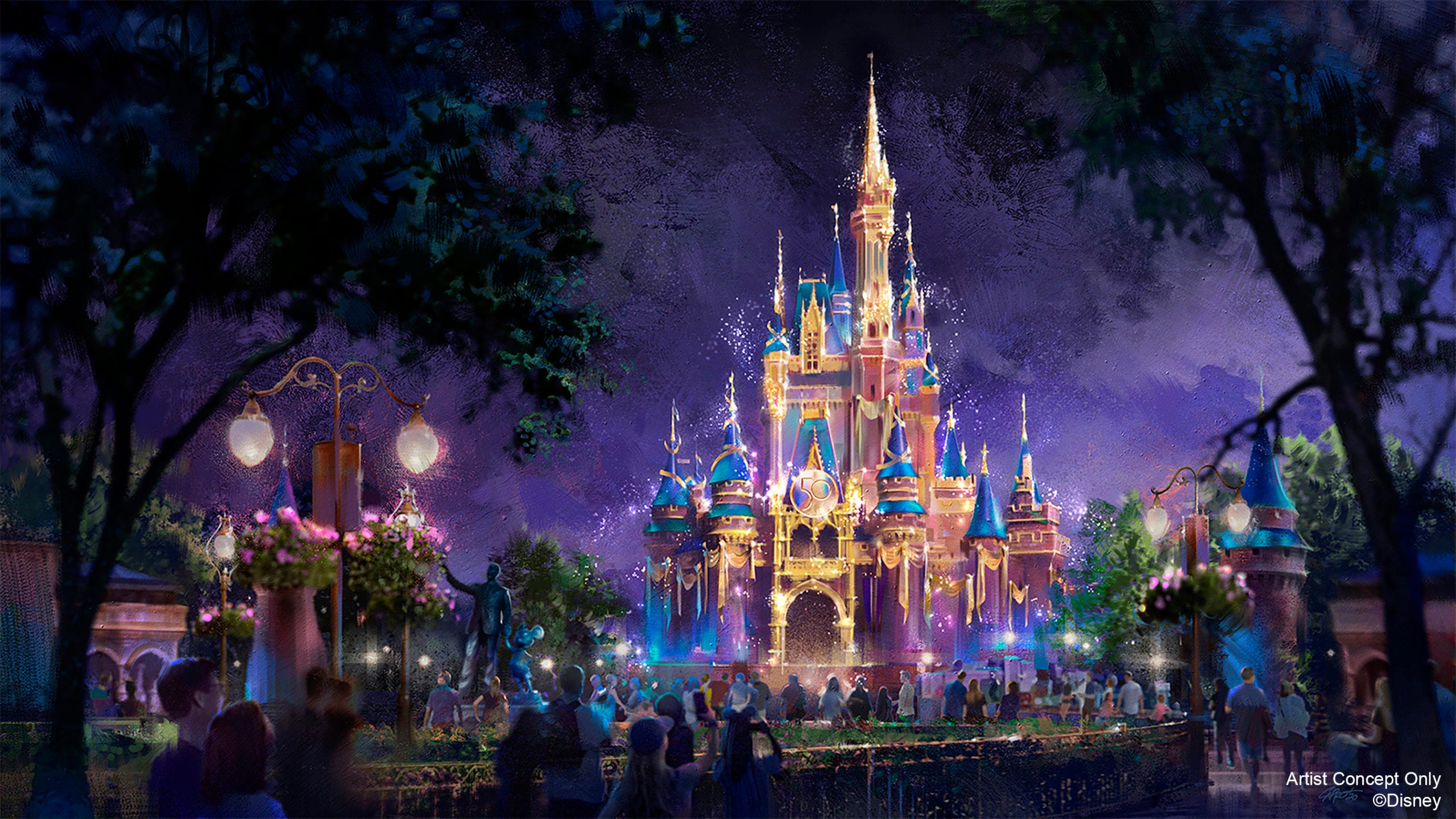 Concept art of the EARidescent Cinderella's Castle for Disney World's 50th Anniversary Celebration.
