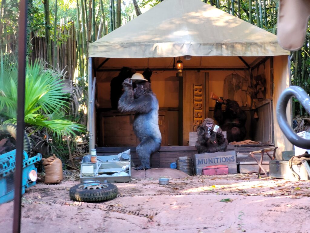 Gorillas Rifle Through Munitions Inside The Jungle Cruise Attraction