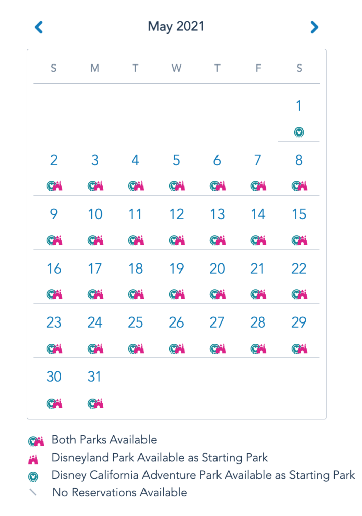 Disneyland and California Adventure Availability Calendar