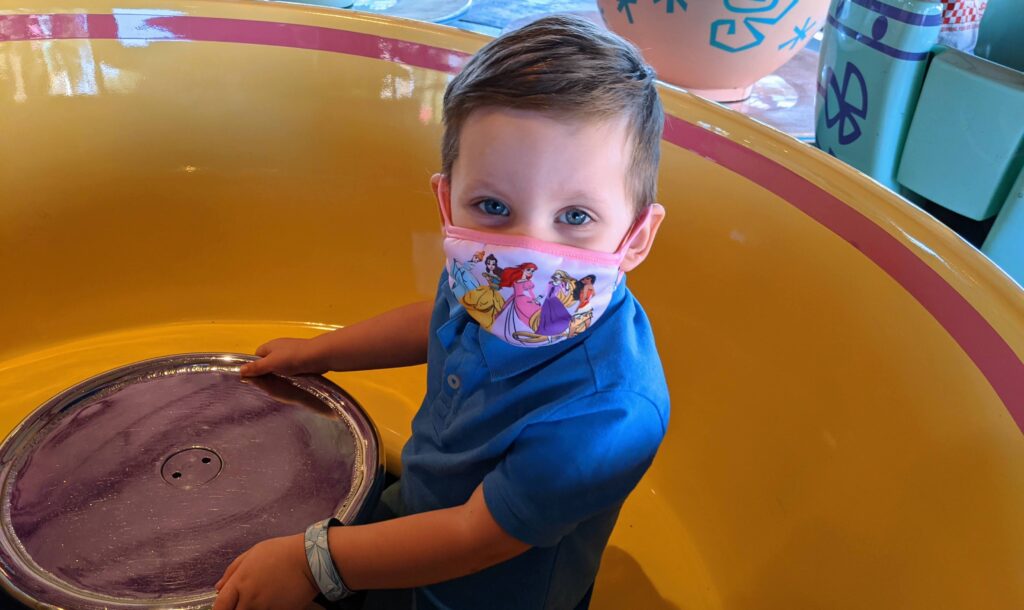 Lincoln Riding His Favorite Ride Mad Tea Party at Magic Kingdom