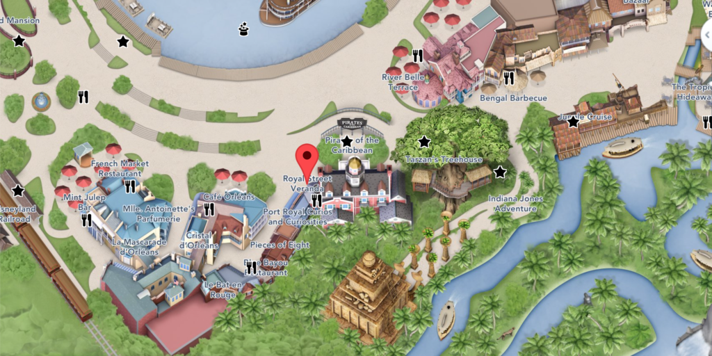 Find Captain Jack Sparrow and Tiana at New Orleans Square - Disneyland Map