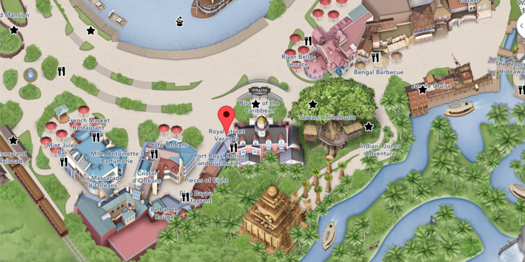 Encuentra al Capitán Jack Sparrow y a Tiana en New Orleans Square - Mapa de Disneyland