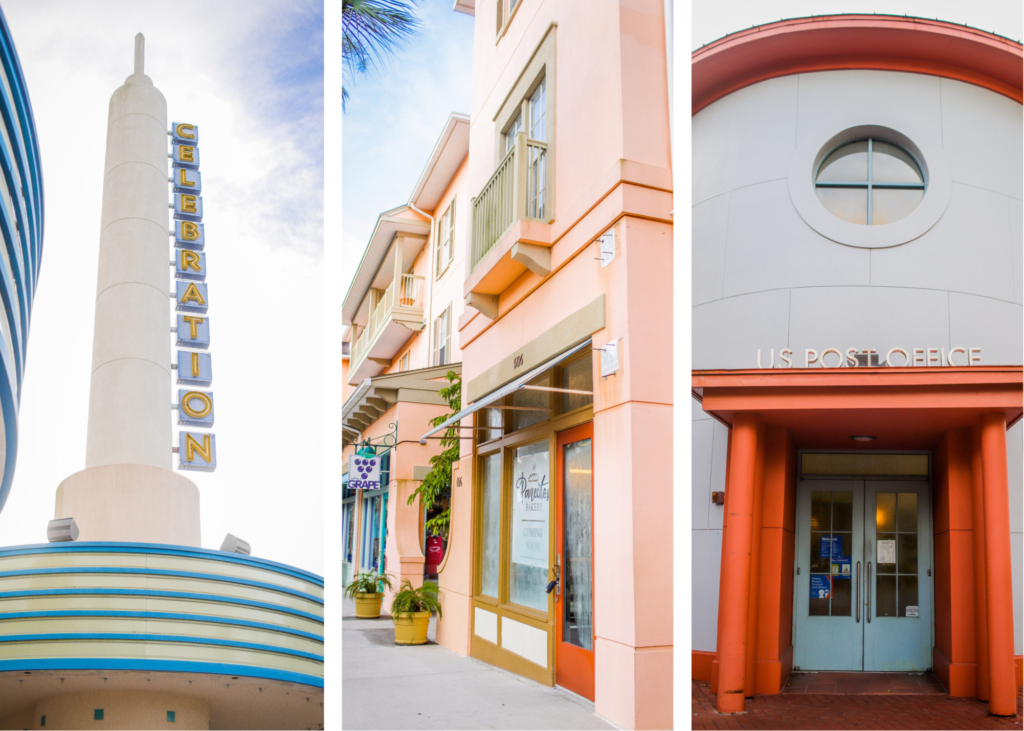 Tiendas, restaurantes y una oficina de correos en Celebration, Florida.