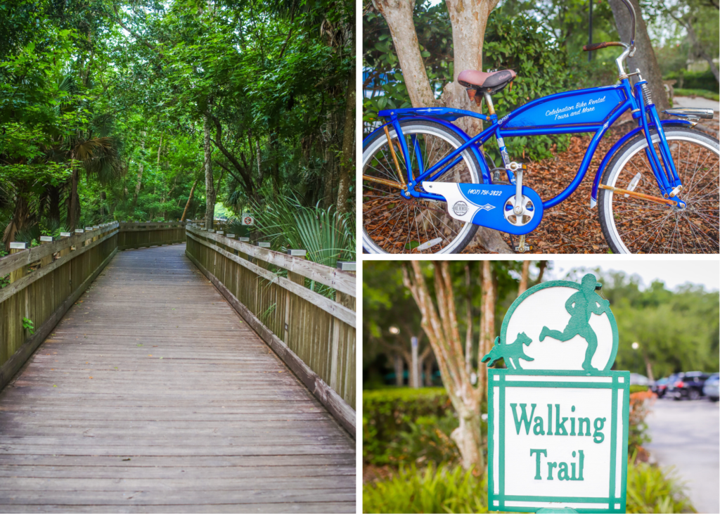 Celebration, Florida ofrece senderos para caminar y andar en bicicleta para residentes e invitados.