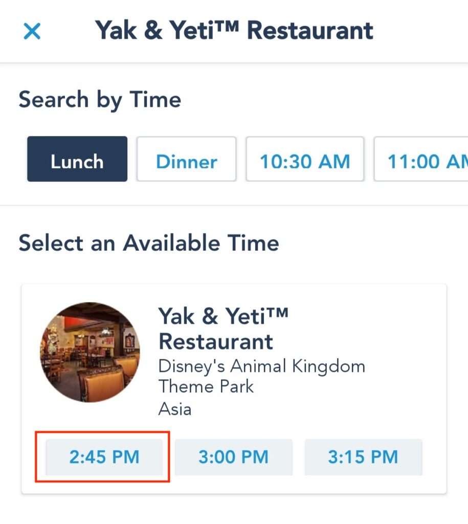 Choose from the Available Reservation Times