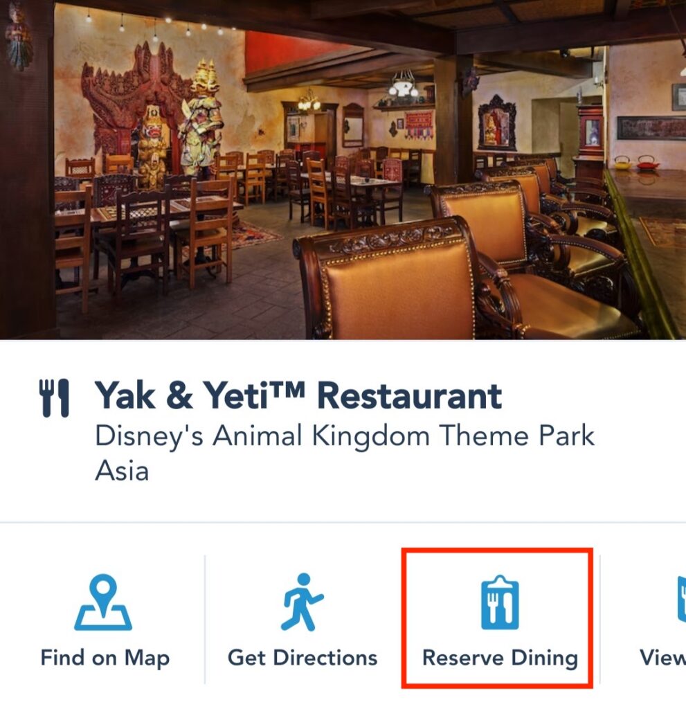 Click on the Reserve Dining button