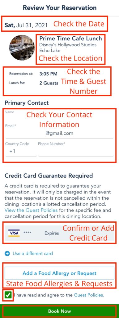Confirm Reservation Details Before Tapping Book Now Button
