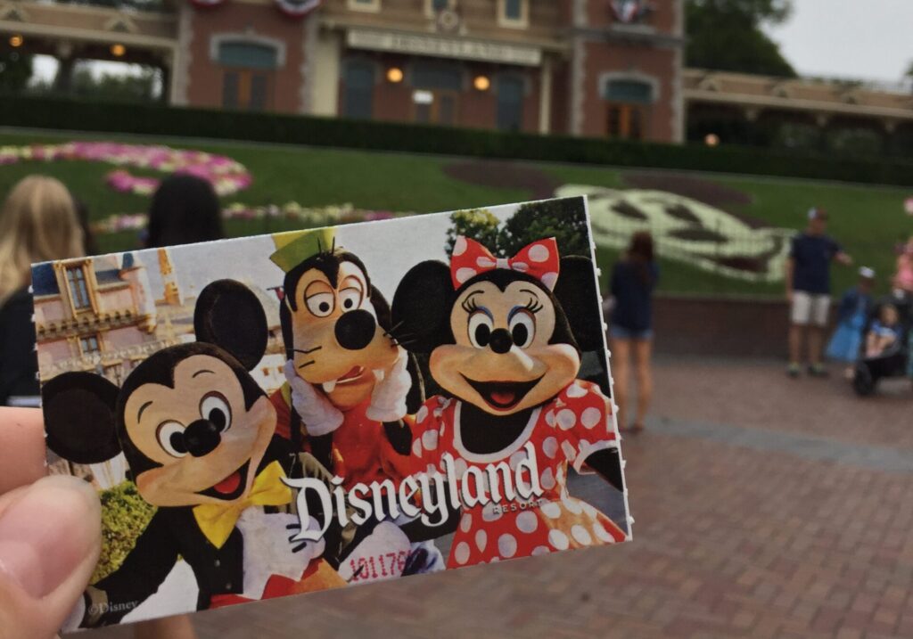 Disneyland ticket at entrance to Disneyland Park