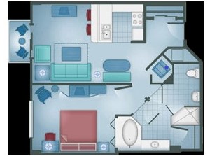 Floor plan for the Beach Club Villas one bedroom villa.