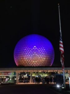 Spaceship Earth at night, EPCOT - Disney World