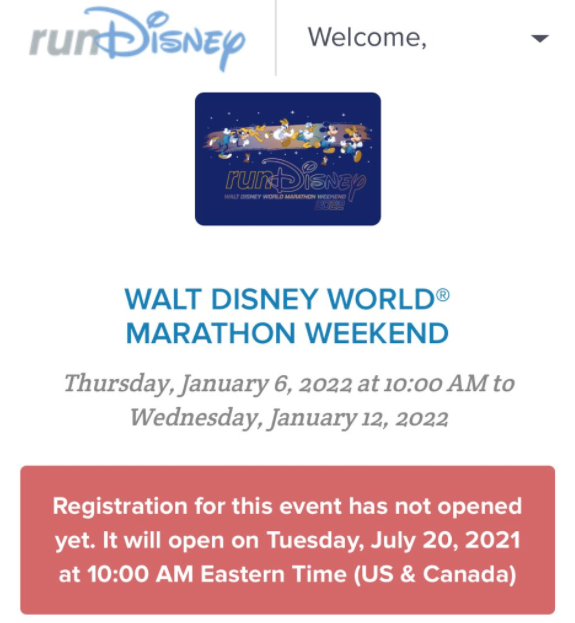 Captura de pantalla del regreso del fin de semana del maratón de Walt Disney World