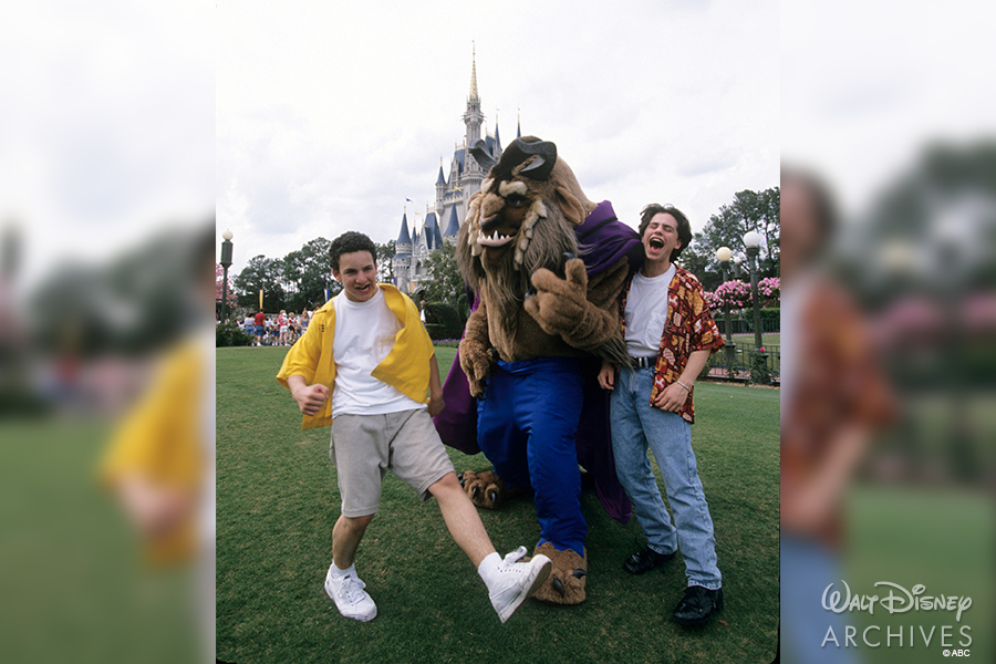 Cory and Shawn of Boy Meets World with Beast at Magic Kingdom.