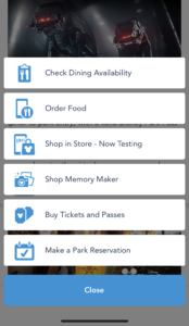 Best Plus Menu features of the My Disney Experience App