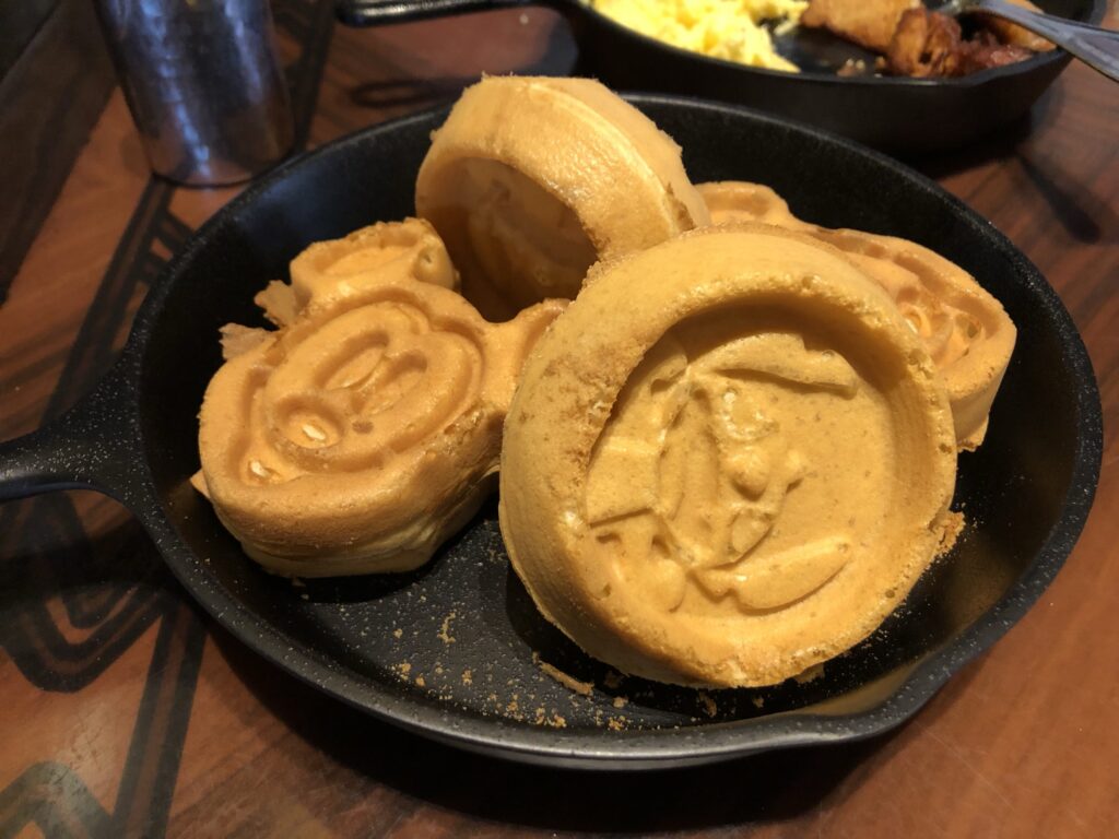 Mickey and Stitch waffles at' Ohana - Disney's Polynesian Resort