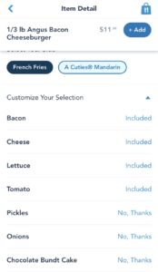 Menu on the my Disney Experience App 