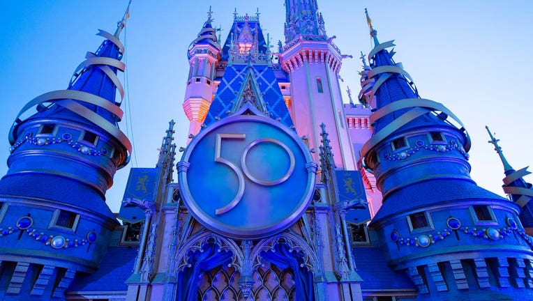 Magic Kingdom castle 50th Anniversary decorations