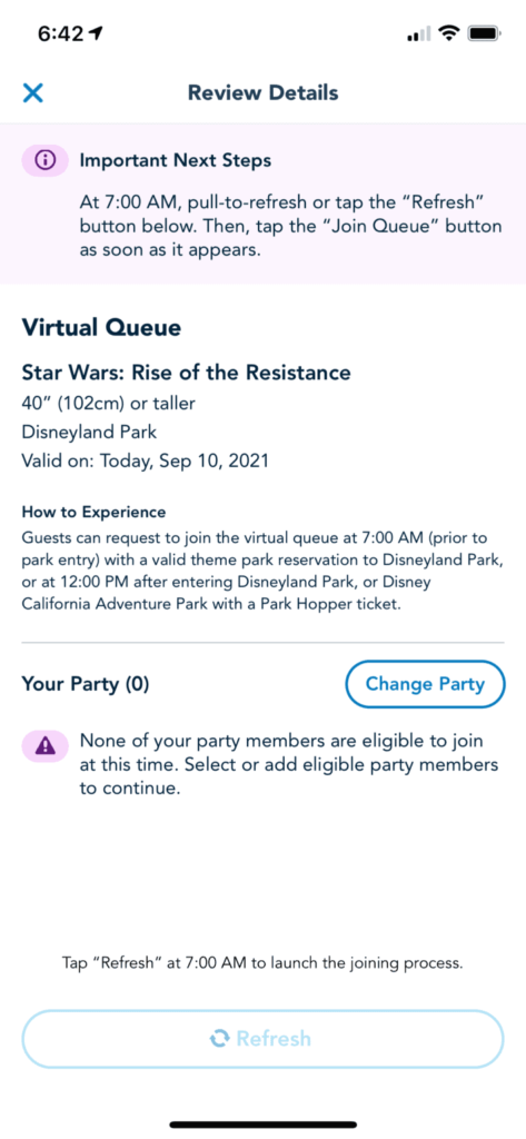 Virtual Queue page with instructions on how to join