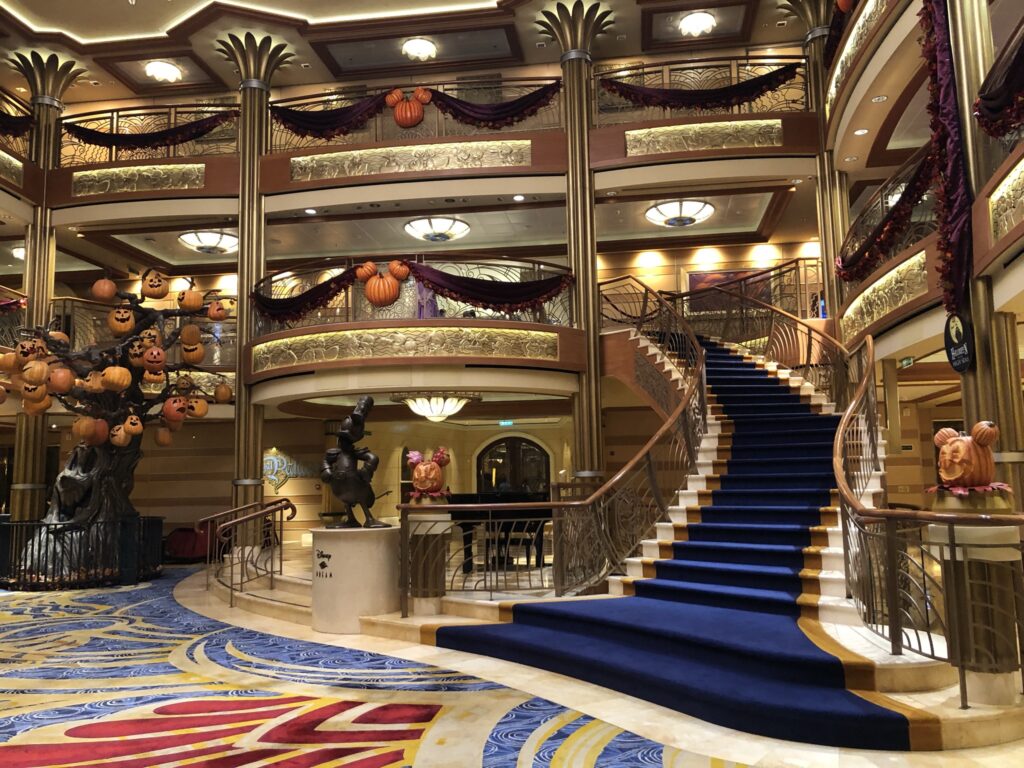 Empty atrium aboard Disney Dream Cruise during COVID