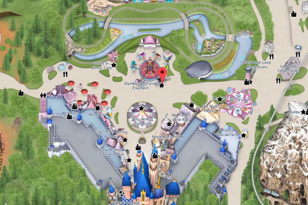 Dumbo en el mapa de Disneyland 