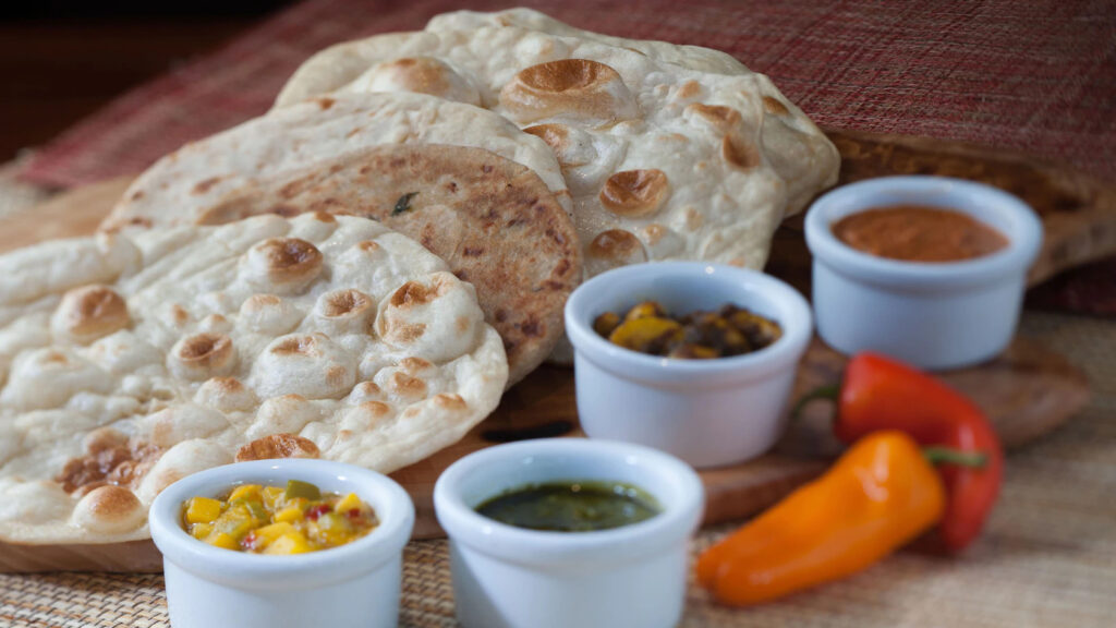 Indian-style bread service with 4 dipping sauces from Sanaa at Animal Kingdom Villas