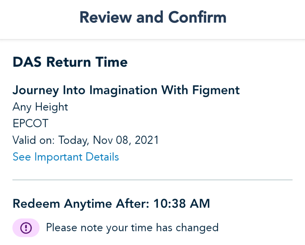 Review and Confirm DAS Return Time