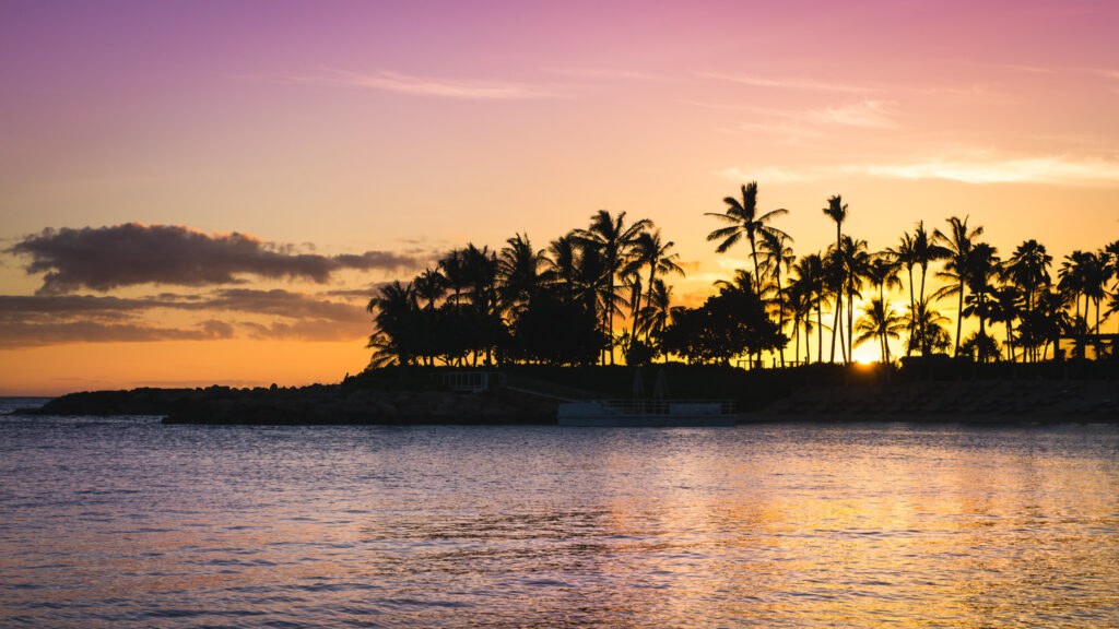 A lovely sunset from the cove at Aulani Resort & Spa