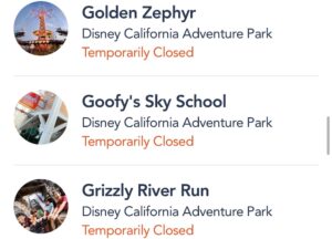 Disney Ride Close List