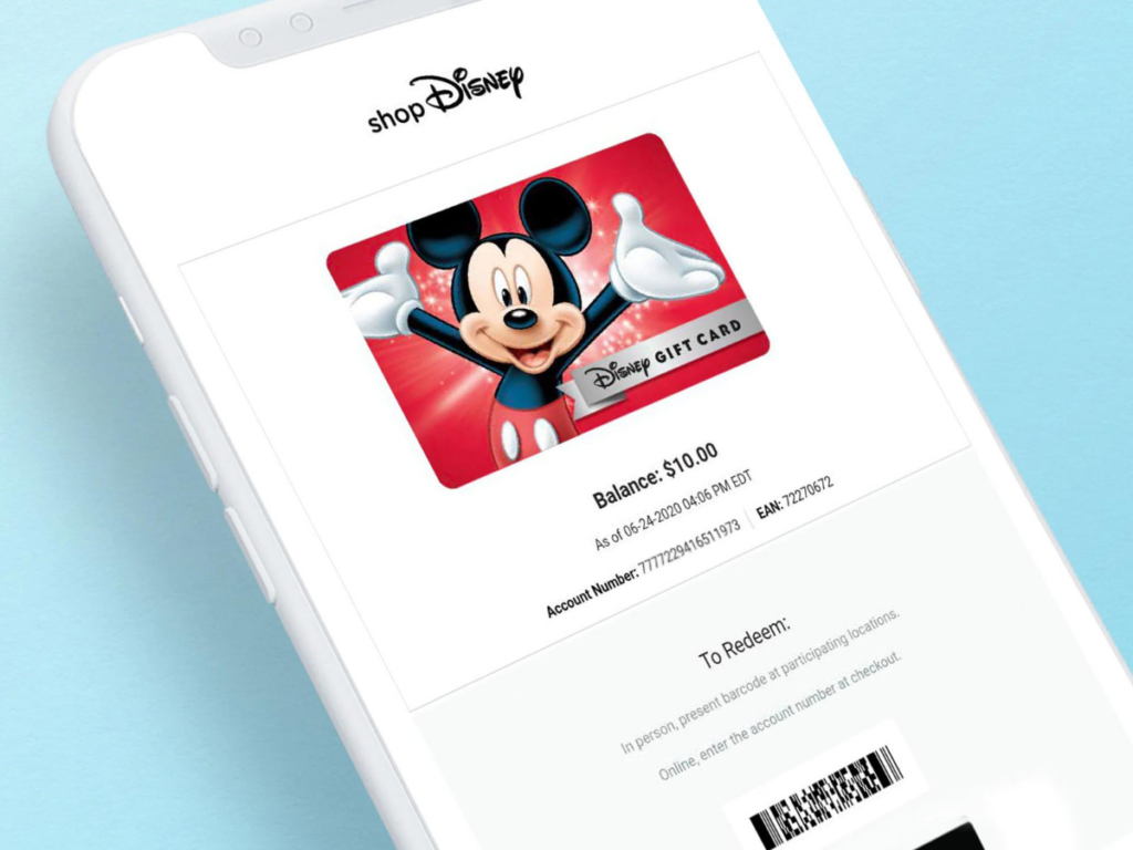 Tarjetas de regalo electrónicas de Disney