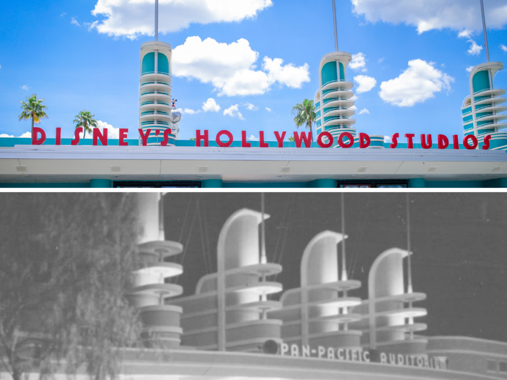 Los Angeles’ Pan Pacific Auditorium and Disney Hollywood Studios Entrance