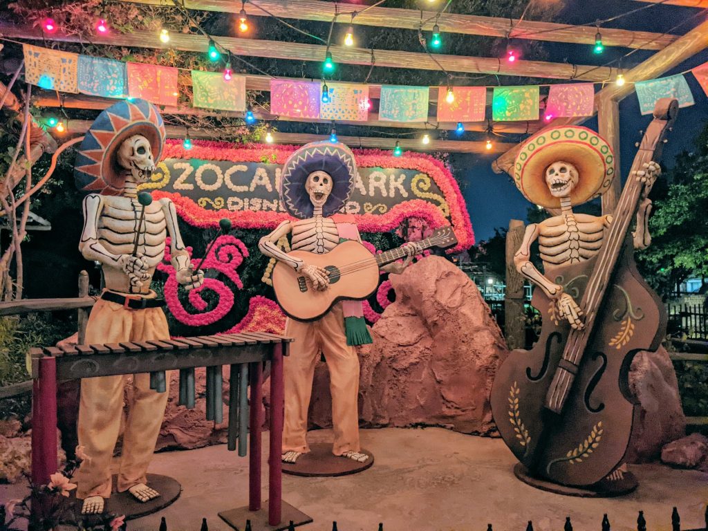 Dia de los Muertos skeleton figures in Disneyland Park