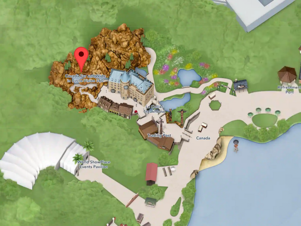 Canadá a lo largo y ancho en el mapa de Epcot