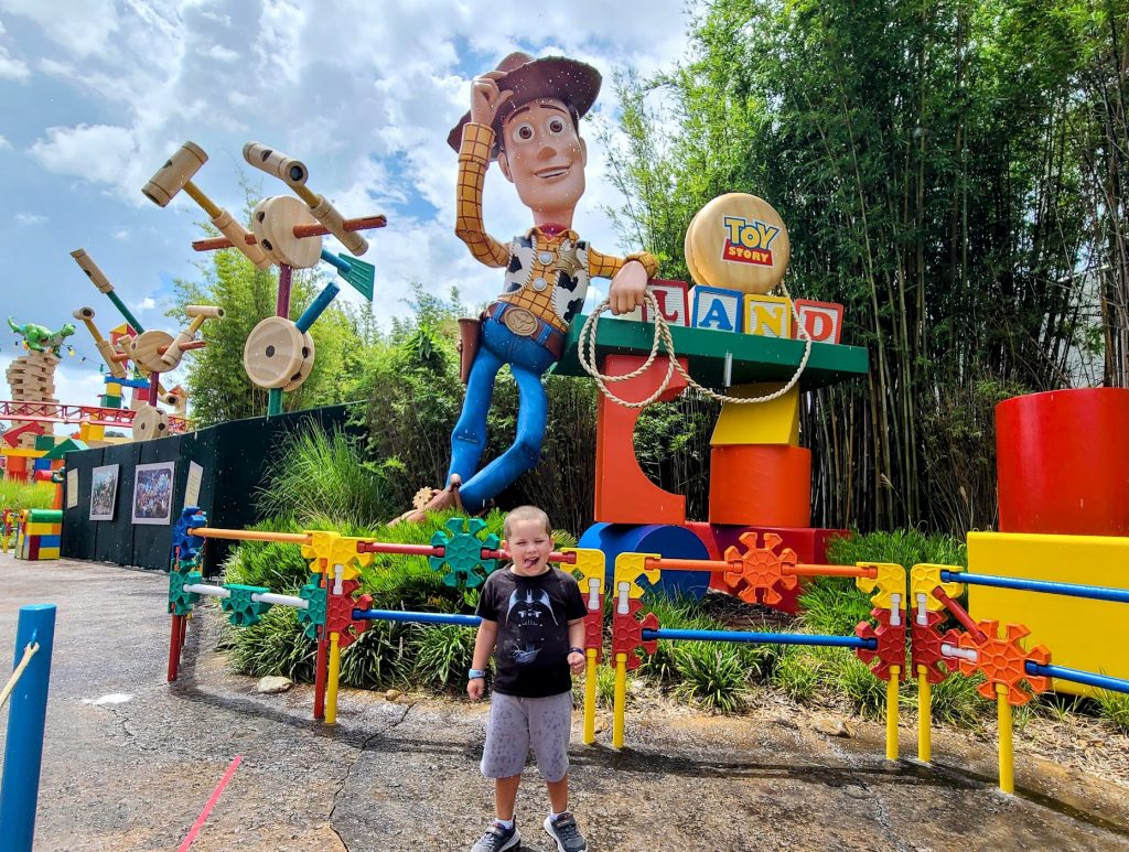 Lincoln enjoying the rain at Toy Story Land