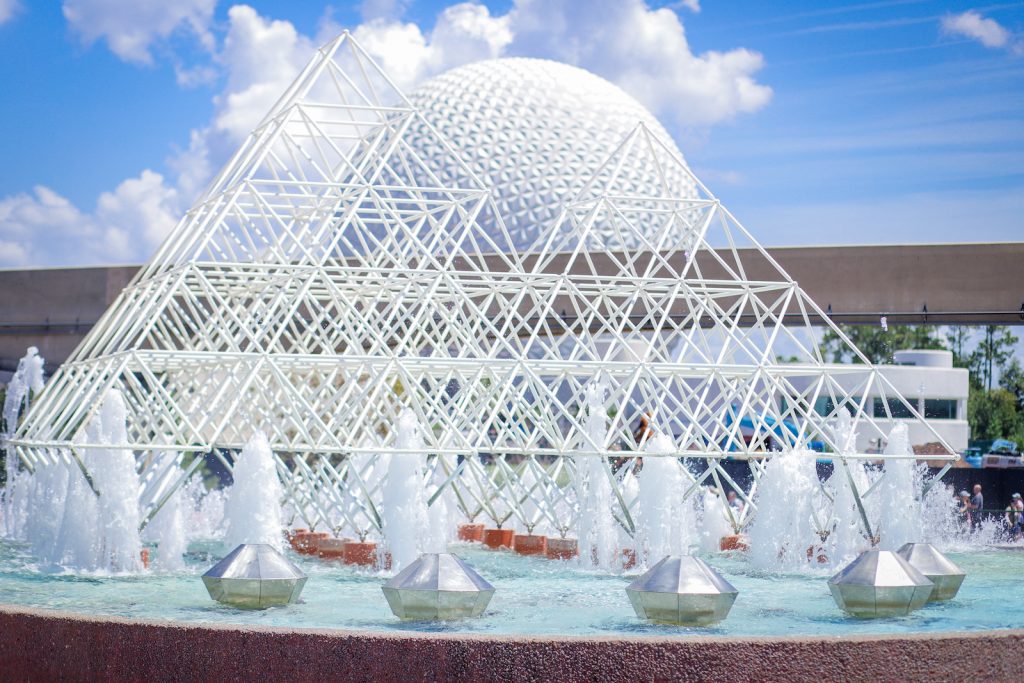 Spaceship Earth with fountains