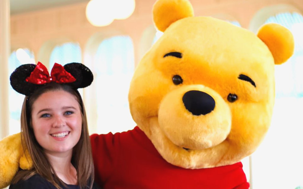 Cena con los personajes de Winnie the Pooh en Disney World Crystal Palace