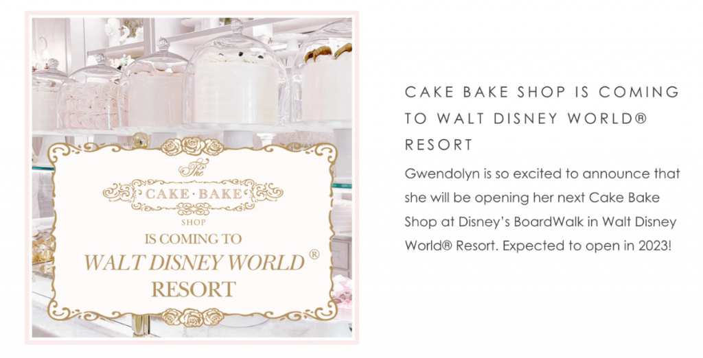 Gwendolyn Cake Bake Shop Disney location announcement