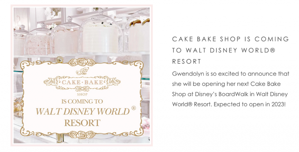 Gwendolyn Cake Bake Shop Anuncio de la ubicación de Disney