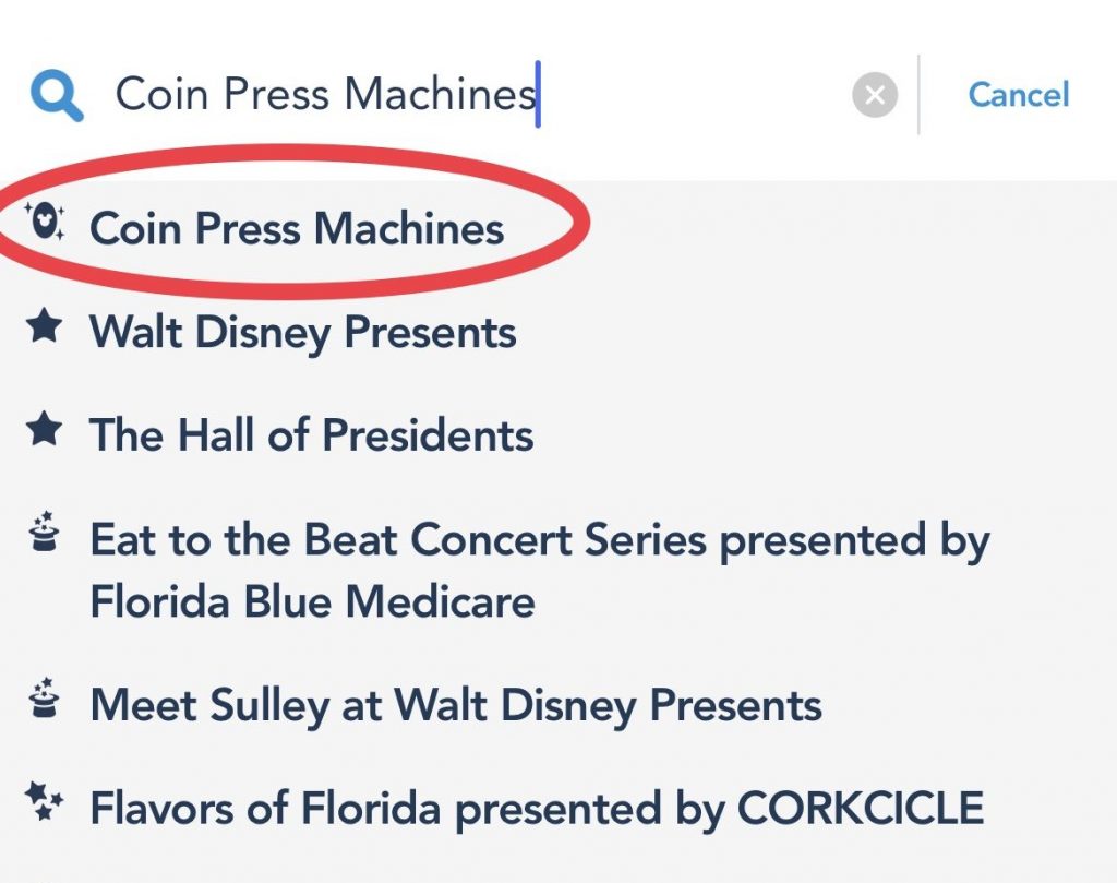 Disney Experience Coin Press Search
