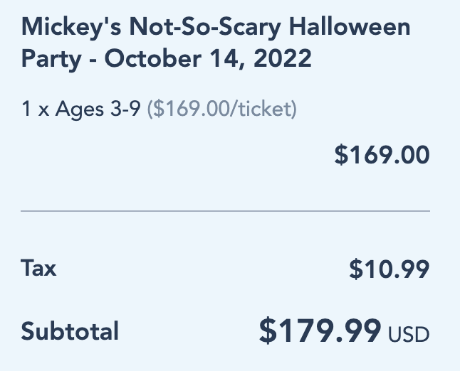 Child's Ticket for Mickey's No So Spooky Halloween Party